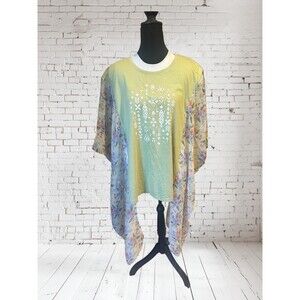 Boho Upcycled Floral Tshirt Poncho One Size